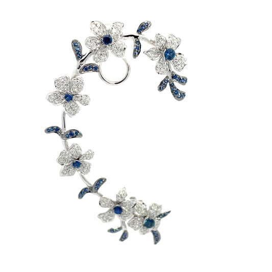 White Gold with White Diamond and Blue Sapphire Ear Cuff from Flowers Collection