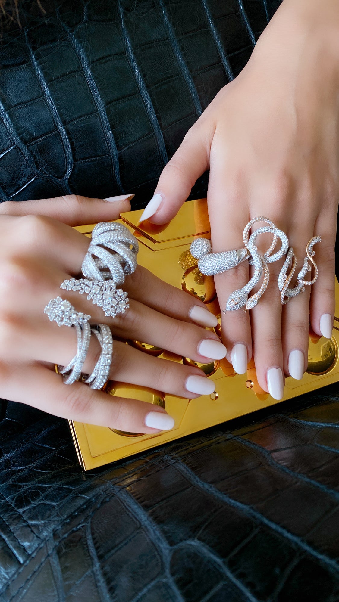 White & Rose Gold White Diamonds  Ring From Snake Collection