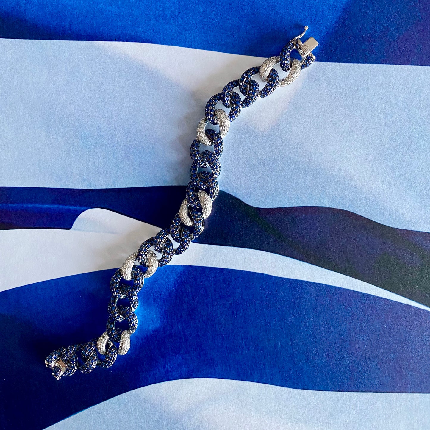 White Gold with White Diamond and Blue Sapphire Bracelet from Link Collection