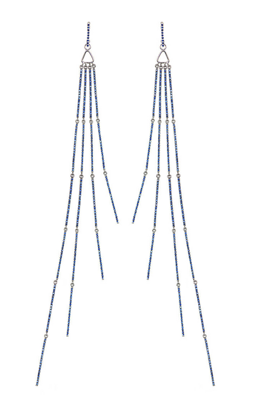 Rhodiumed White Gold with Blue Sapphire Earrings from Link Collection