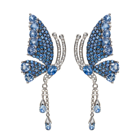 White Gold Blue Sapphire Drop Earrings from Butterfly Collection