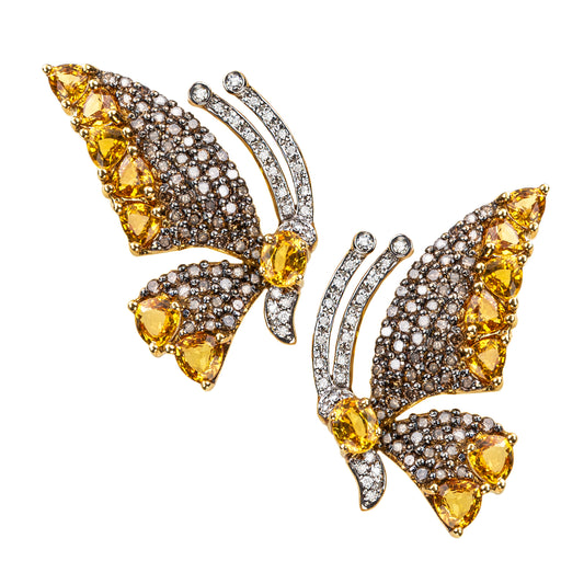 Yellow Sapphire and Brown Diamond Earrings from Butterfly Collection