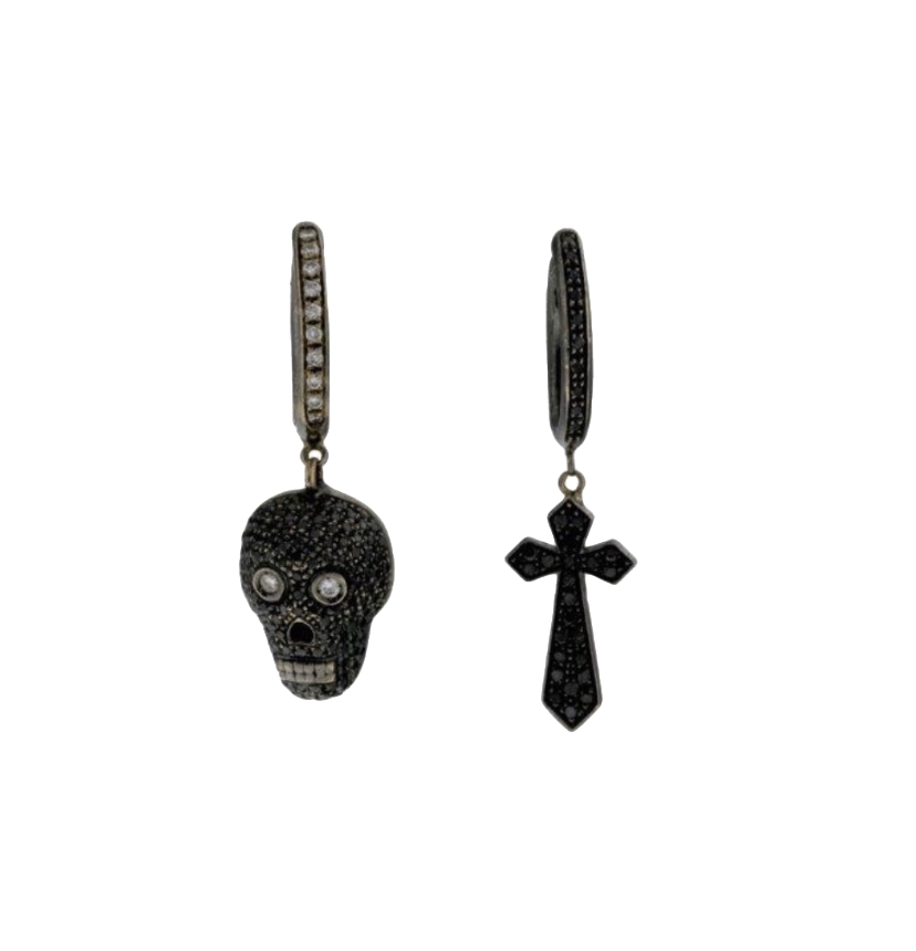 White Gold Black & White Diamond Earrings From Cross & Skull Collection