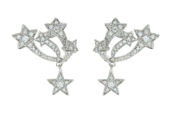 White Gold White Diamonds Dangling Earrings From Star Collection