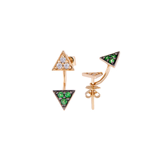 Yellow Gold White Diamond Green Garnet Earrings From Origami Collection