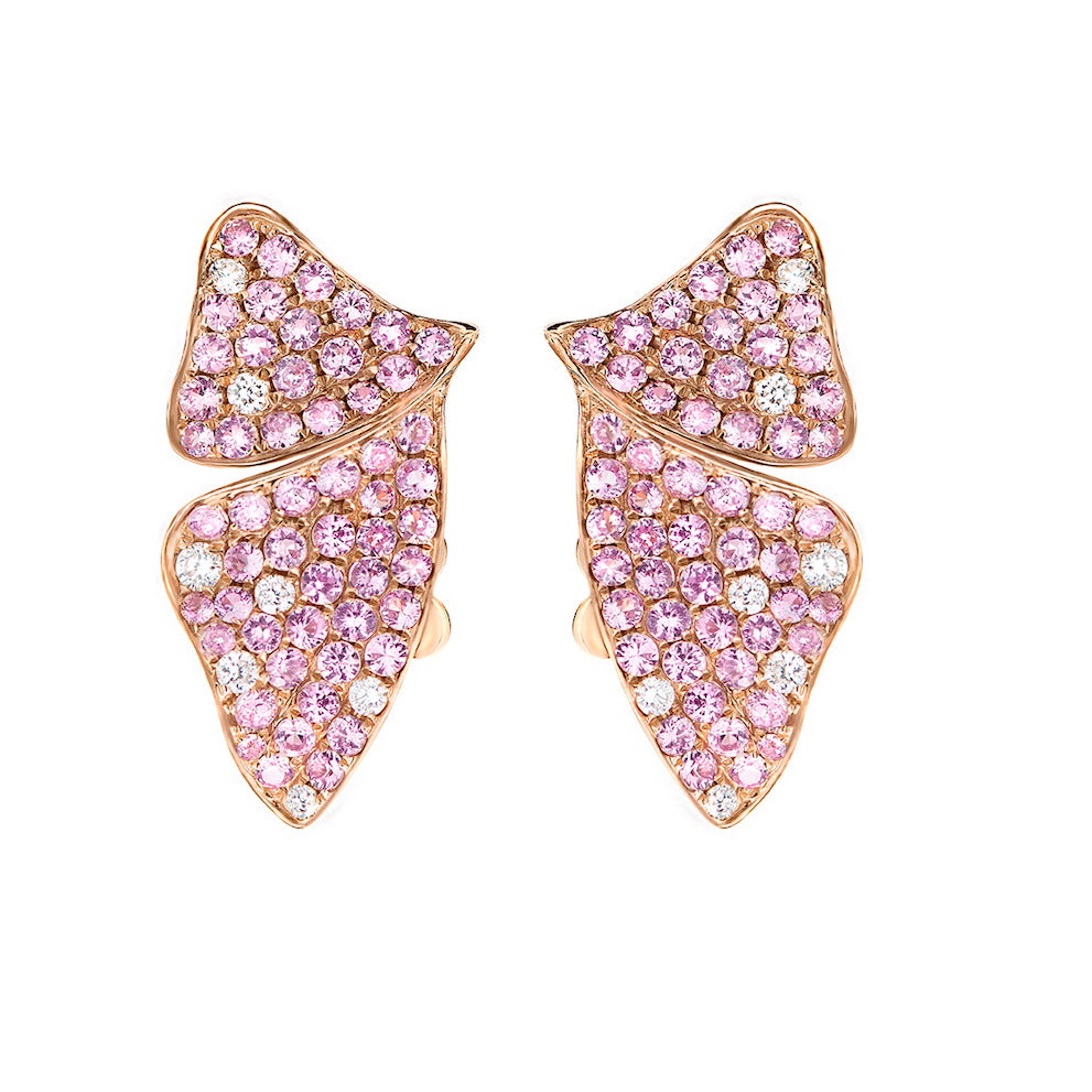 Rose Gold White Diamond Pink Sapphire Earrings From Petal Collection