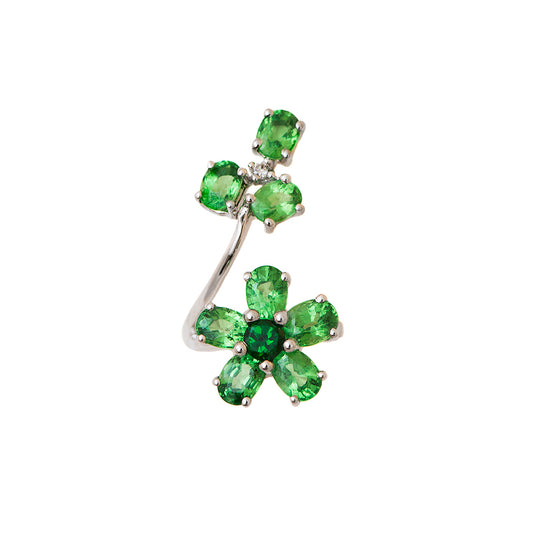 White Gold with Green Garnet and White Diamond Ear Cuff from Flowers Collection