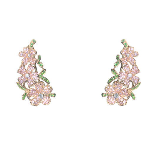 Rose Gold with White Diamond, Pink Sapphires and Green Garnets Earrings from Flowers Collection