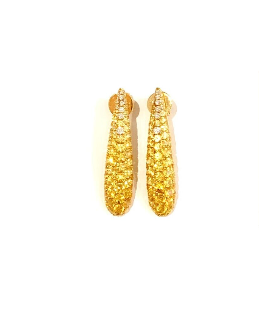 Yellow Gold with White Diamond & Yellow Sapphire Earrings