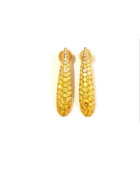 Yellow Gold with White Diamond & Yellow Sapphire Earrings