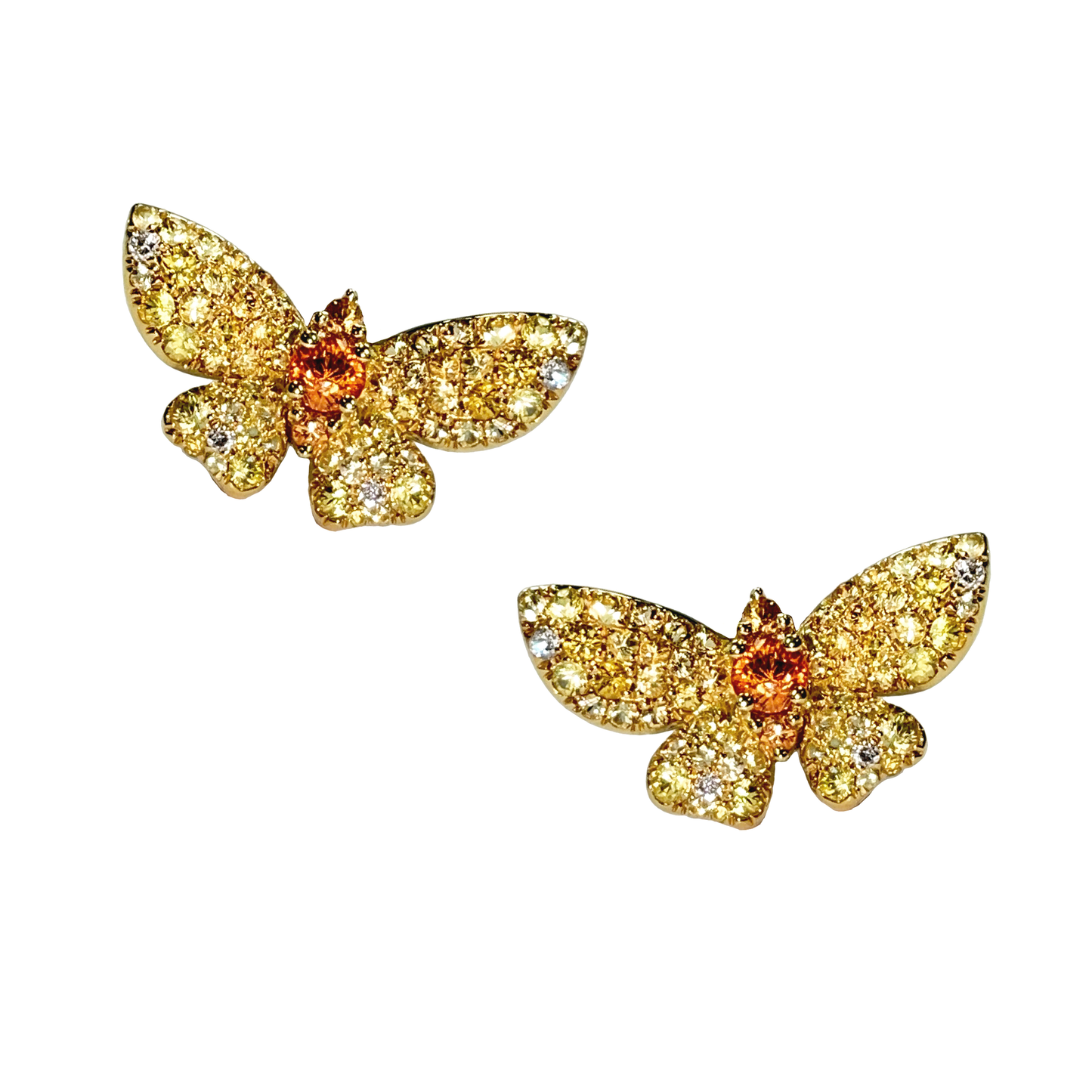 Yellow Gold with White Diamond & Yellow Sapphire Earrings from Butterflies Collection
