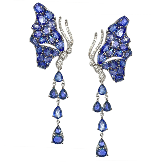 White Gold Sapphire and Diamond Drop Earrings from Butterfly Collection