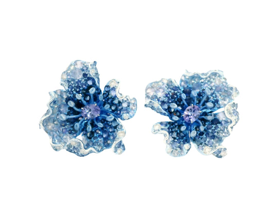 White Gold with Blue Sapphire & White Diamond & Tanzanite Earrings from Flowers Collection