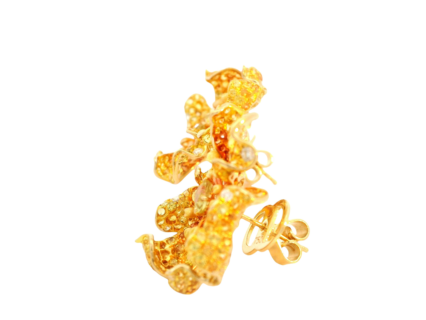 Yellow Gold withYellow Sapphire & Quartz & White Diamond Earrings from Flowers Collection