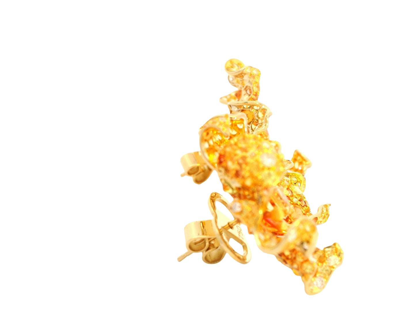 Yellow Gold withYellow Sapphire & Quartz & White Diamond Earrings from Flowers Collection