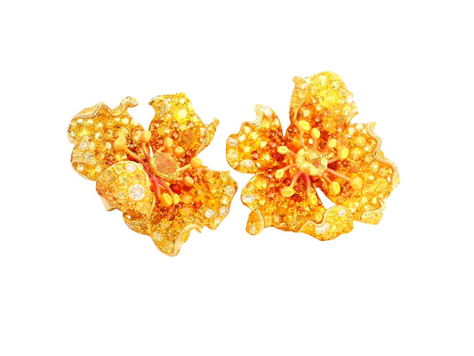 Yellow Gold withYellow Sapphire & Quartz & White Diamond Earrings from Flowers Collection