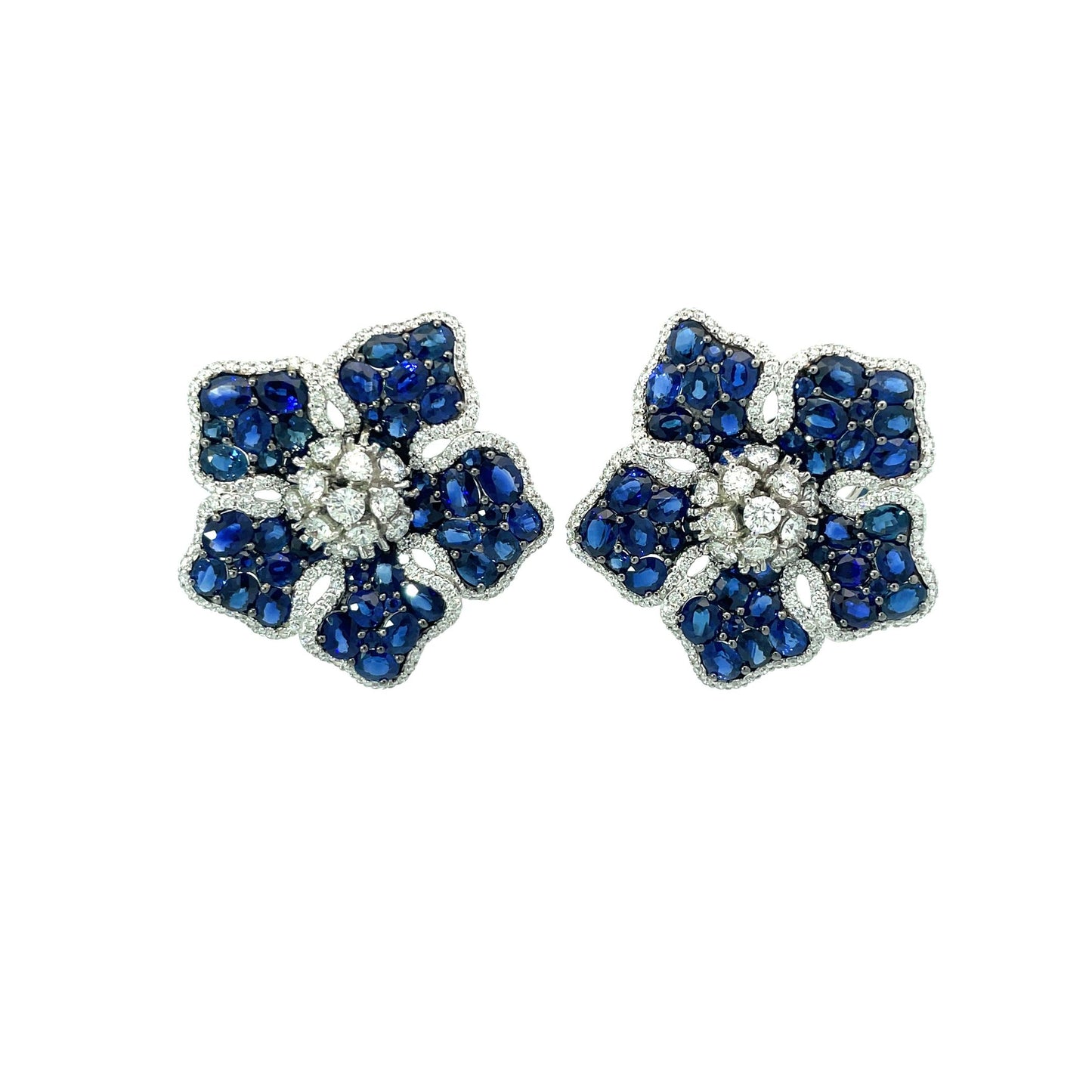 White Gold Blue Sapphire Earrings From Flower Collection