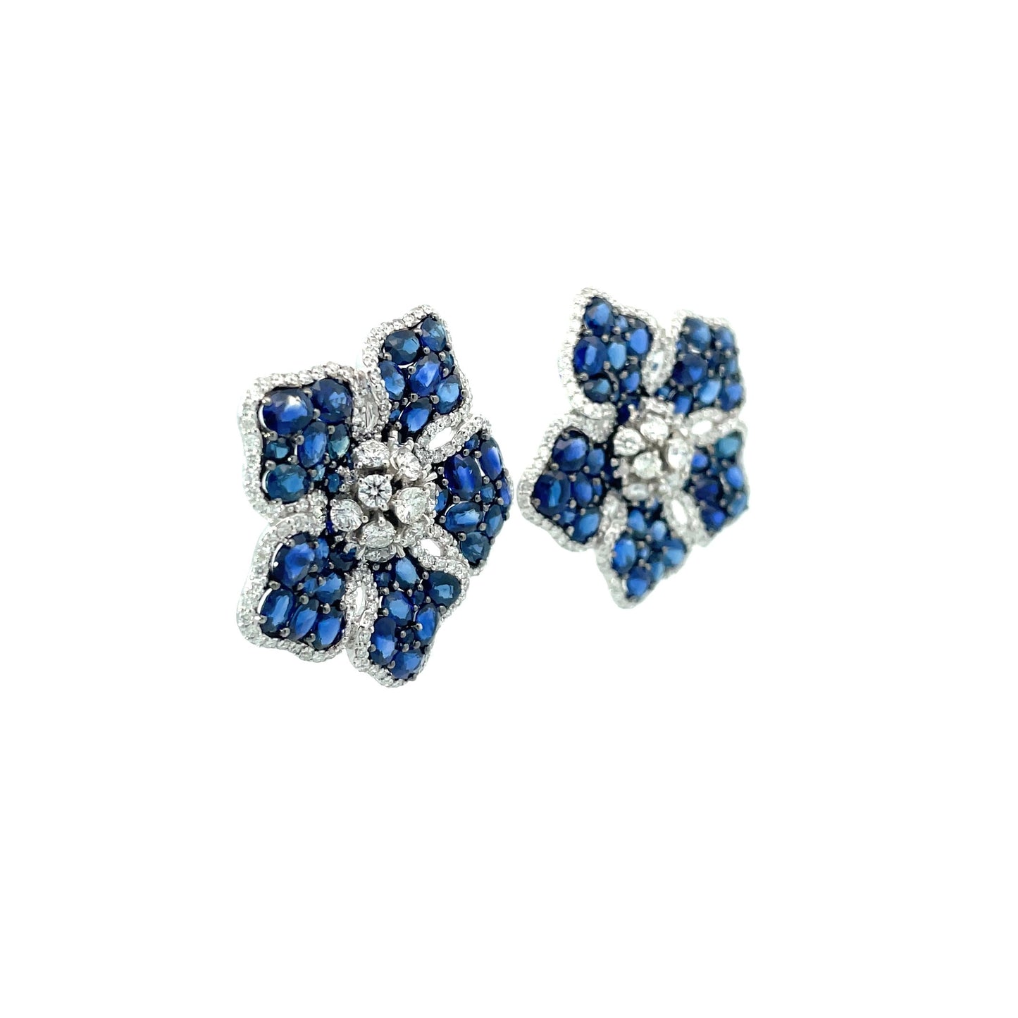 White Gold Blue Sapphire Earrings From Flower Collection