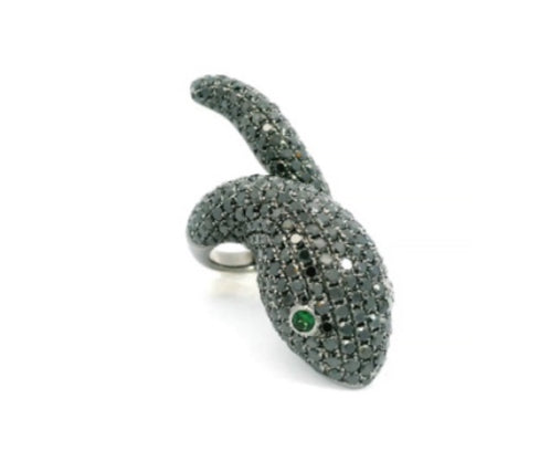 White Gold Black Diamond Snake Ring Large