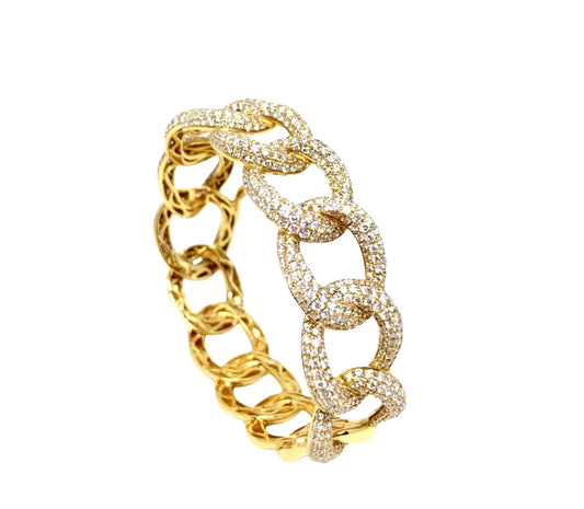 Yellow Gold with White Diamond Chain Bangle from Link Collection