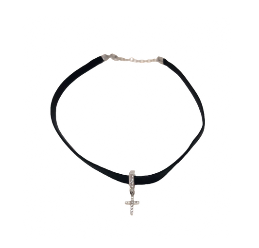 White Gold White Diamond Leather Choker From Skull & Cross Collection