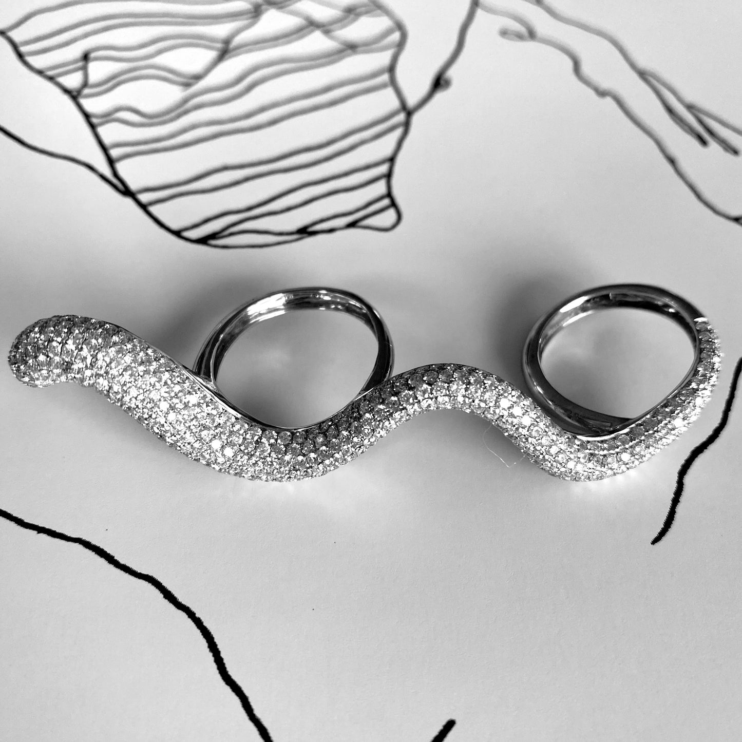 White Gold and Diamonds Multi-Finger Snake Ring