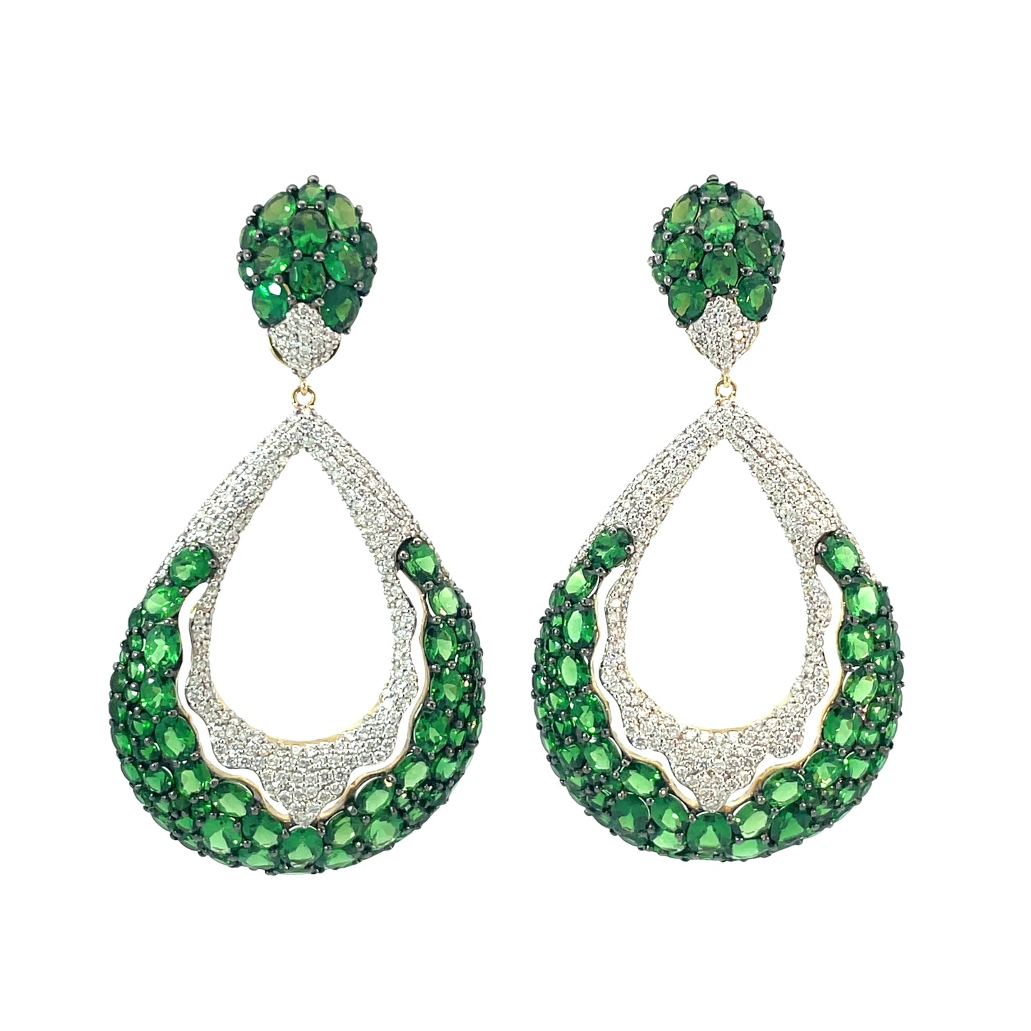 Yellow Gold with White Diamond & Tsavorite Earrings