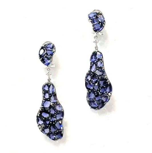 White Gold with White Diamond & Iolite Earrings from Petal Collection
