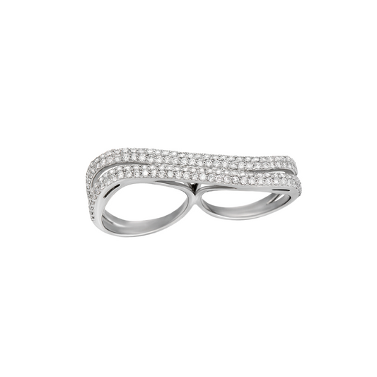 White Gold White Diamond Two Fingers Ring From Line Collection