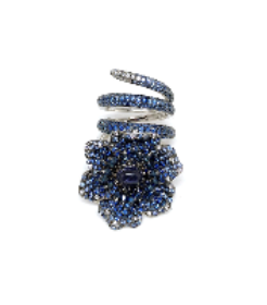 18K White Gold with White Diamond & Blue Sapphire & Iolite Wrap Flower Ring Single or Multi-Finger from Flower Collection