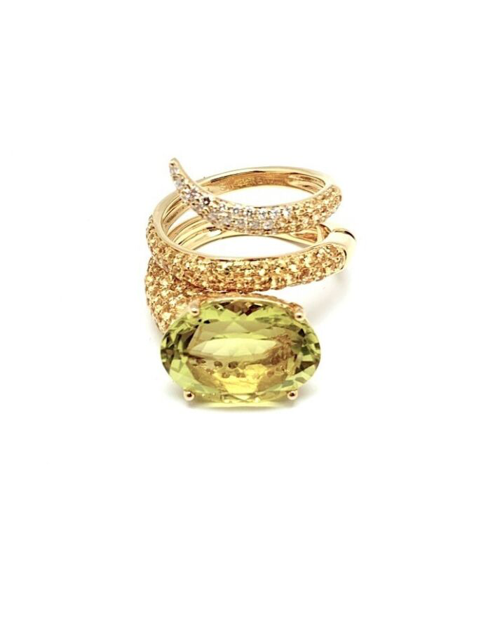 Yellow Gold with White Diamond & Yellow Sapphire & Lemon Quartz Coild Ring from Convertible Collection
