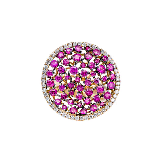 Yellow Gold with White Diamond & Ruby Cocktail Ring