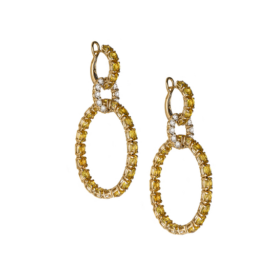 Yellow Gold White Diamond Yellow Sapphire Inside Out Earrings From Hoops Collection