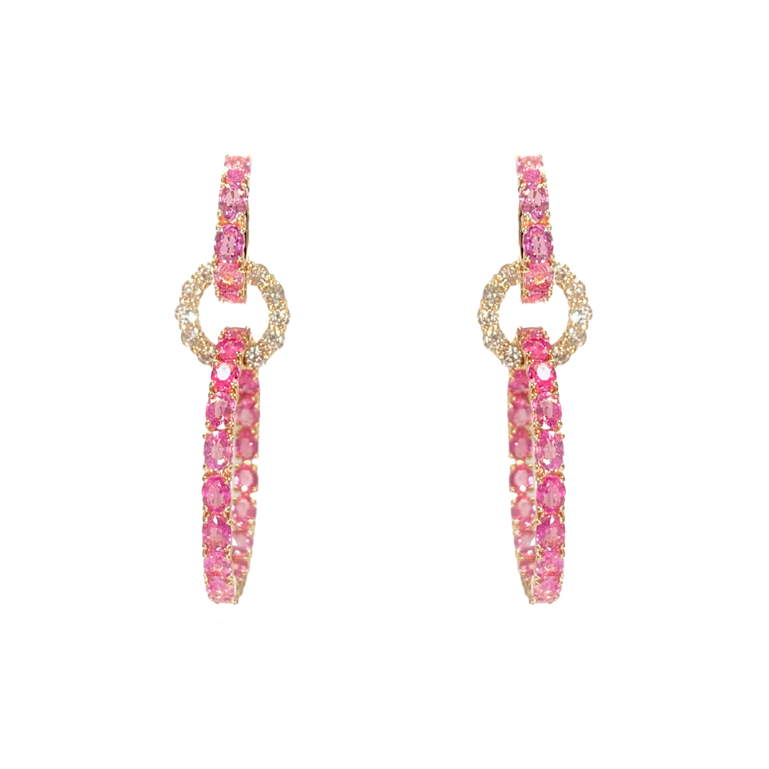 Rose Gold White Diamond Pink Sapphire Earrings From Hoops Collection