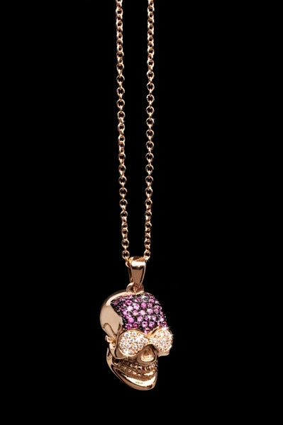 Rose Gold Pink Sapphires Skull Necklace From Skull & Cross Collection