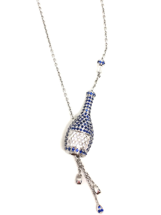 White Gold with Blue Sapphire and White Diamond Necklace from New York Collection