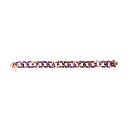 Rose Gold Pink Sapphire and White Diamond Link Bracelet 11mm