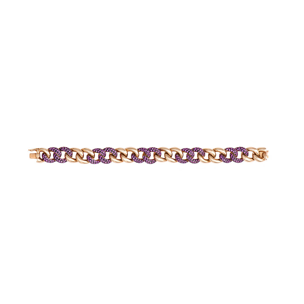 Rose Gold Pink Sapphire Link Bracelet 11mm