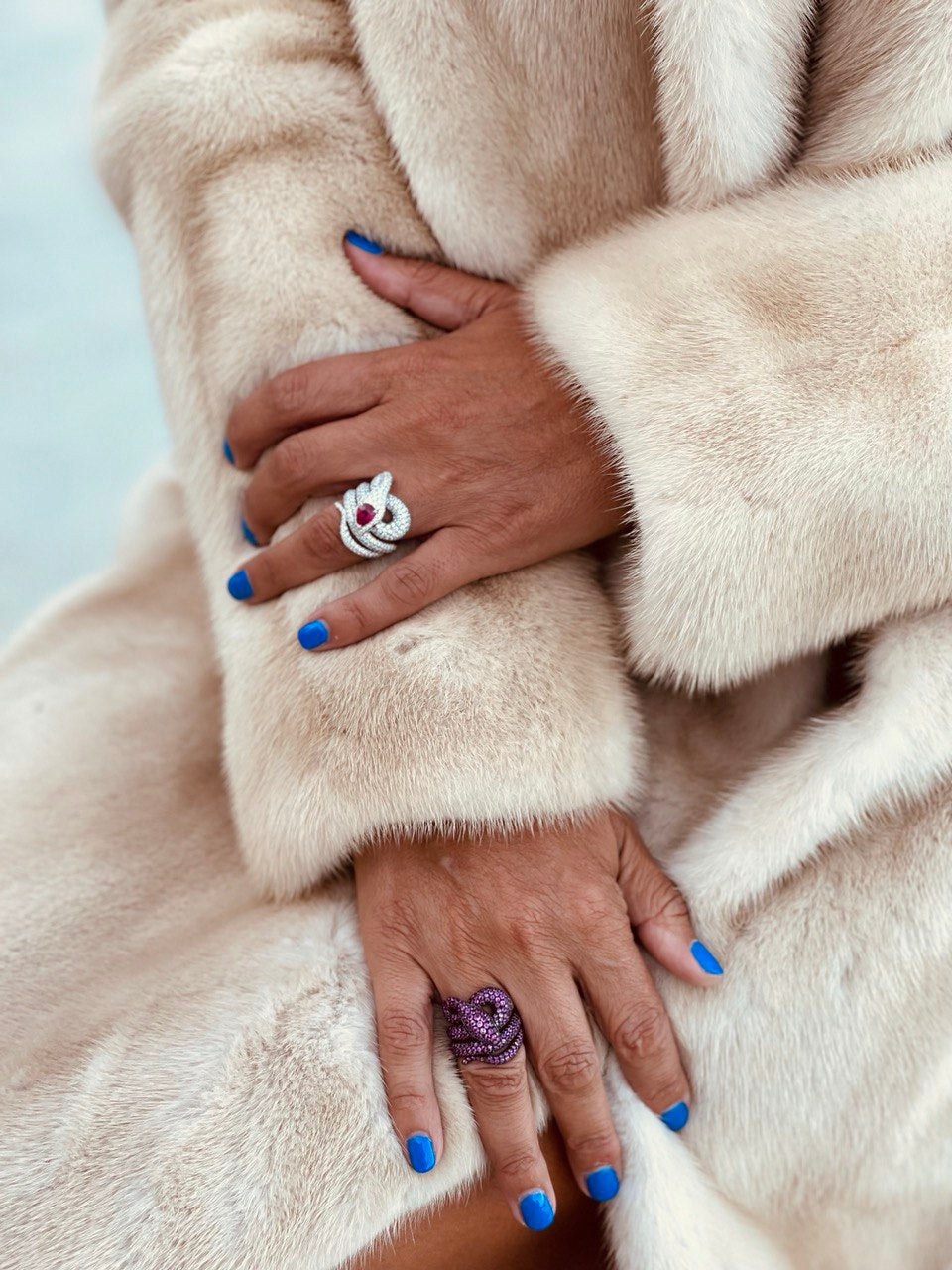 White Gold with Ruby and White Diamonds Ring from Snake Collection