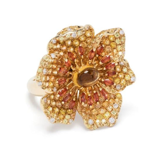 Yellow Gold Yellow and Orange Sapphire Ring from Flower Collection
