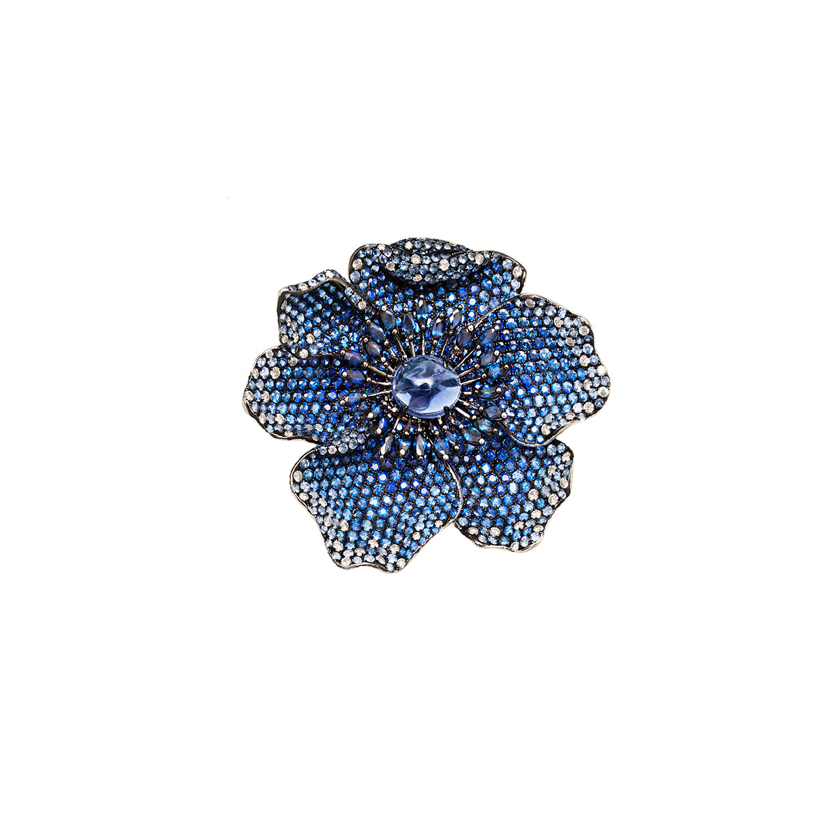 White Gold White Diamond Blue Sapphire Blue Iolite Two Fingers Ring From Flower Collection