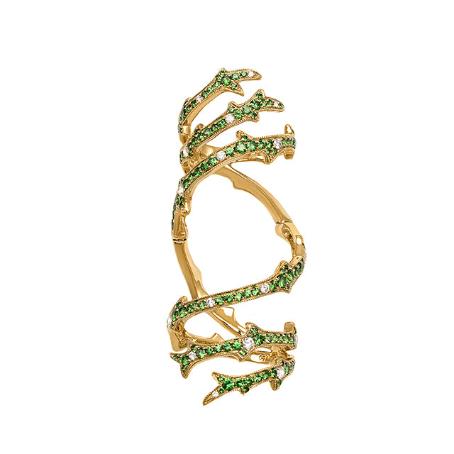 Yellow Gold with Green Garnet and White Diamond Ring from Festival Collection