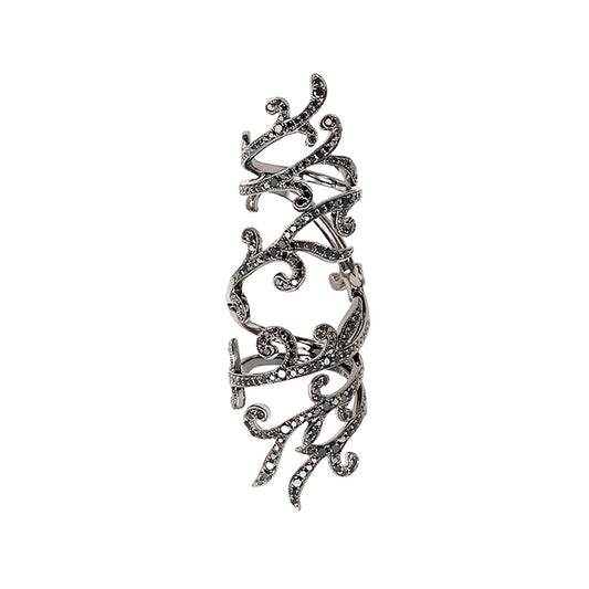 White Gold Black Diamond Wrapped Around Finger Ring From Tattoo Collection