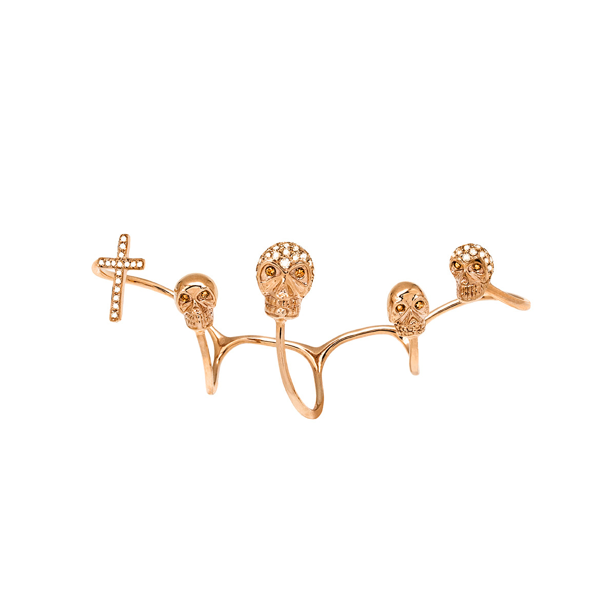 Rose Gold Brown Diamond Multi-Fingers Ring From Scull & Cross Collection