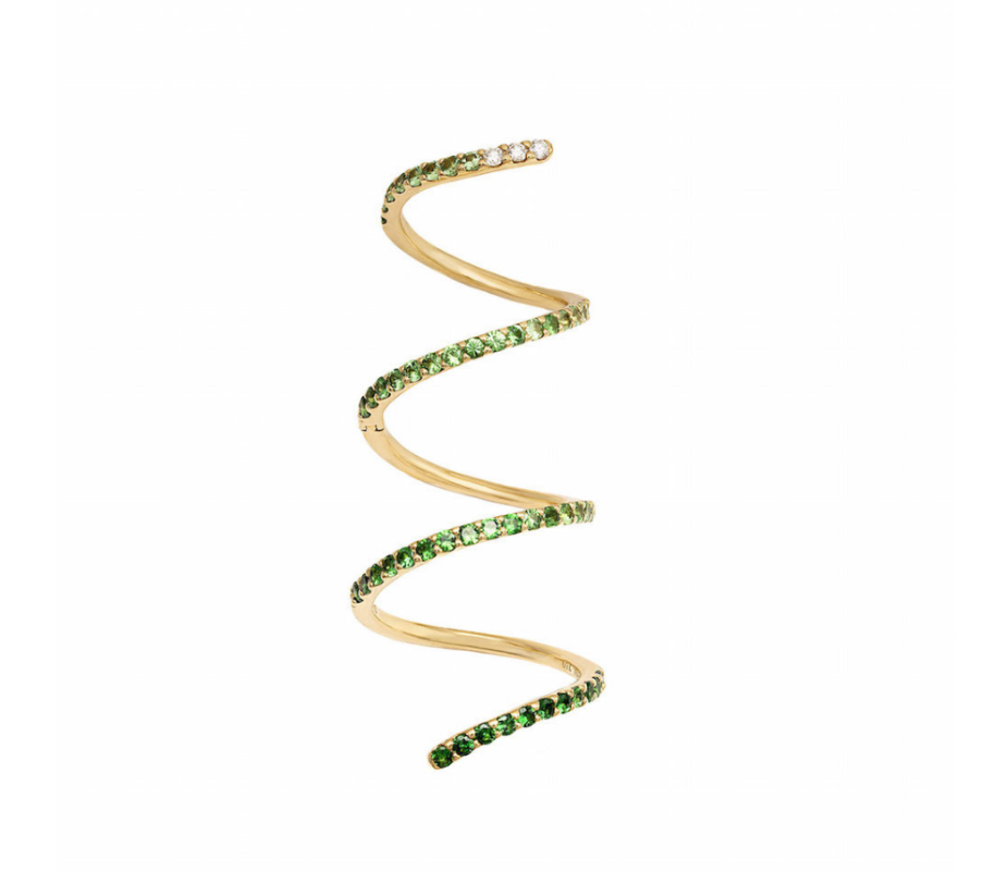 Yellow Gold Green Garnet Coiled Finger Ring From Snake Collection