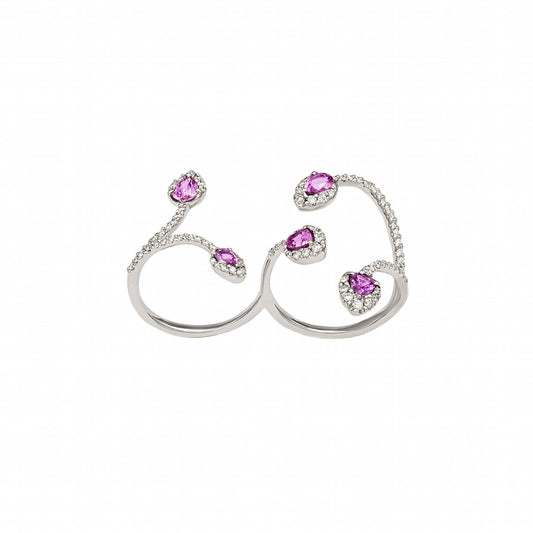Double-Finger White Diamond and Pink Sapphire Ring