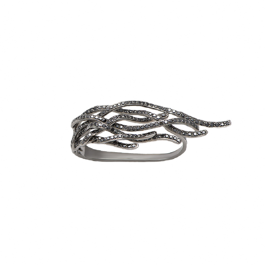 White Gold Black Diamond Two-Fingers Ring