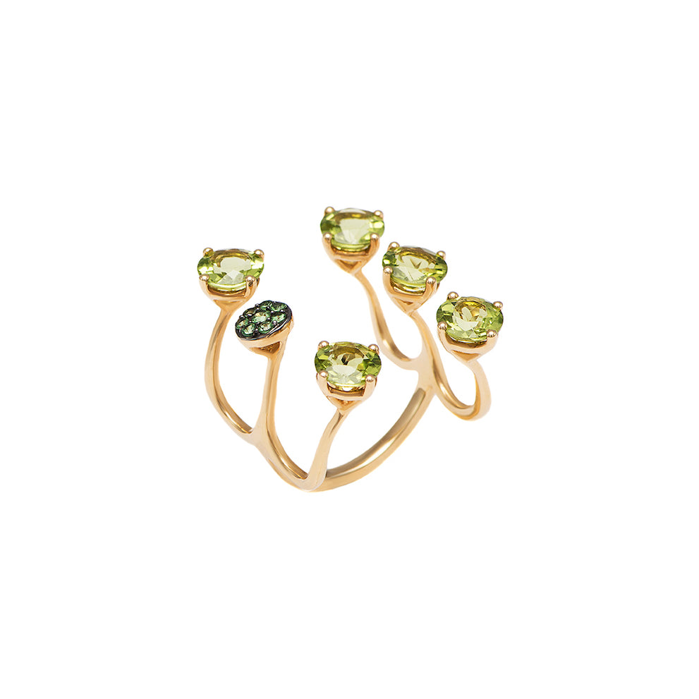 Yellow Gold Peridot Green Garnet Ring From Aurore Collection