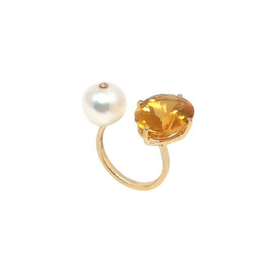 Yellow Gold Citrine and Pearl Ring from Terri Collection