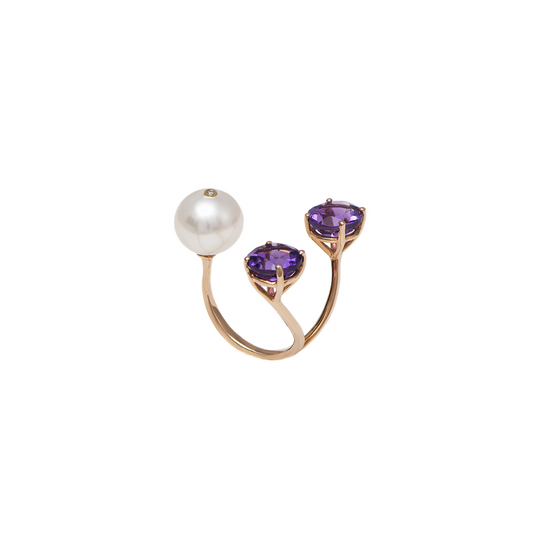 Rose Gold Ring Amethyst White Pearl From Terri Collection